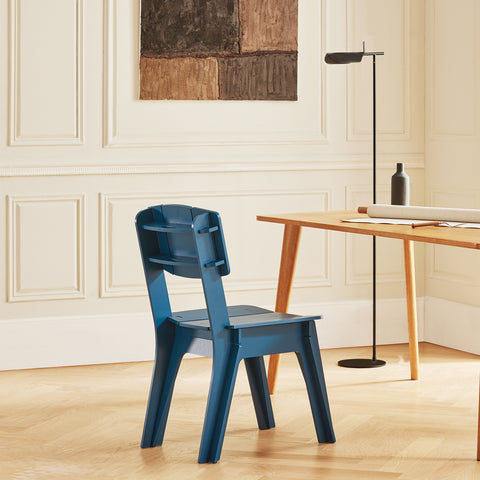 SoBuy HFST01-B Designstoel, Eetkamerstoel, Bureaustoel, Comfortabele Ergonomische, met Rugleuning, Zithoogte 41 cm, Structuur Pen-en-Gat, Hout, Blauw, 44,5x86x61 cm