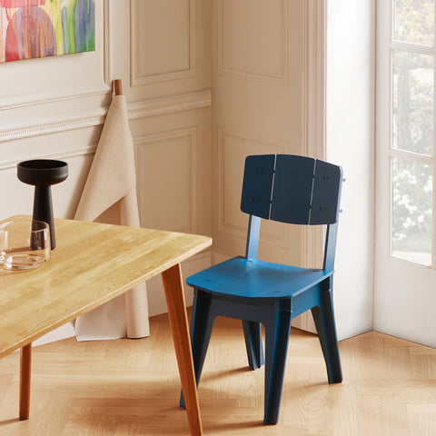 SoBuy HFST01-B Designstoel, Eetkamerstoel, Bureaustoel, Comfortabele Ergonomische, met Rugleuning, Zithoogte 41 cm, Structuur Pen-en-Gat, Hout, Blauw, 44,5x86x61 cm