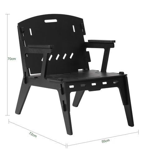 SoBuy HFST02-SCH Designstoel, Eetkamerstoel, Bureaustoel, Comfortabele Ergonomische, met Rugleuning, Zithoogte 35 cm, Structuur Pen-en-Gat, Hout, Zwart