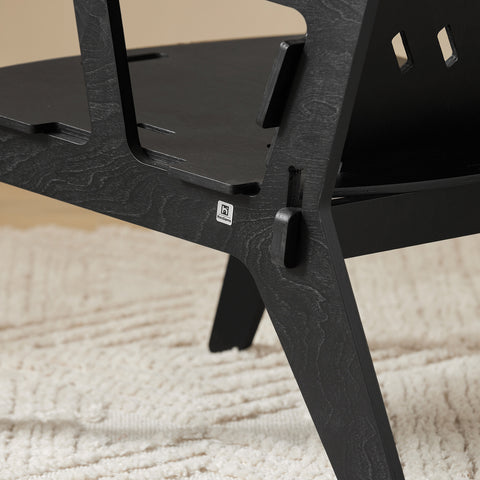 SoBuy HFST02-SCH Designstoel, Eetkamerstoel, Bureaustoel, Comfortabele Ergonomische, met Rugleuning, Zithoogte 35 cm, Structuur Pen-en-Gat, Hout, Zwart
