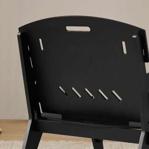 SoBuy HFST02-SCH Designstoel, Eetkamerstoel, Bureaustoel, Comfortabele Ergonomische, met Rugleuning, Zithoogte 35 cm, Structuur Pen-en-Gat, Hout, Zwart