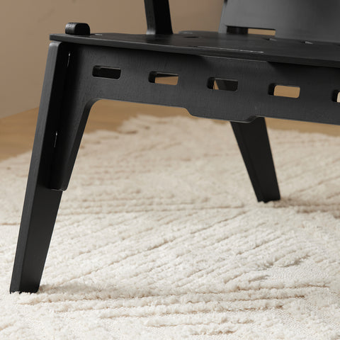 SoBuy HFST02-SCH Designstoel, Eetkamerstoel, Bureaustoel, Comfortabele Ergonomische, met Rugleuning, Zithoogte 35 cm, Structuur Pen-en-Gat, Hout, Zwart