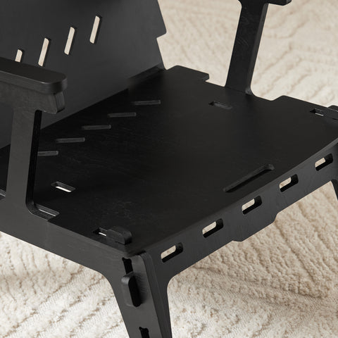 SoBuy HFST02-SCH Designstoel, Eetkamerstoel, Bureaustoel, Comfortabele Ergonomische, met Rugleuning, Zithoogte 35 cm, Structuur Pen-en-Gat, Hout, Zwart
