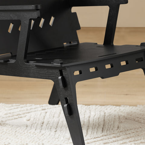 SoBuy HFST02-SCH Designstoel, Eetkamerstoel, Bureaustoel, Comfortabele Ergonomische, met Rugleuning, Zithoogte 35 cm, Structuur Pen-en-Gat, Hout, Zwart