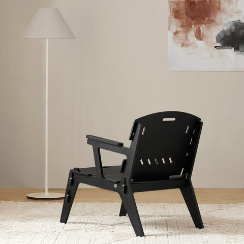 SoBuy HFST02-SCH Designstoel, Eetkamerstoel, Bureaustoel, Comfortabele Ergonomische, met Rugleuning, Zithoogte 35 cm, Structuur Pen-en-Gat, Hout, Zwart