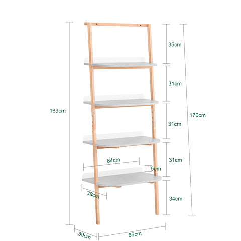 SoBuy HSTR02-HG Ladderrek, Boekenkast met 4 Niveaus, Opbergrek, Opbergkast op poten, Wandboekenkast