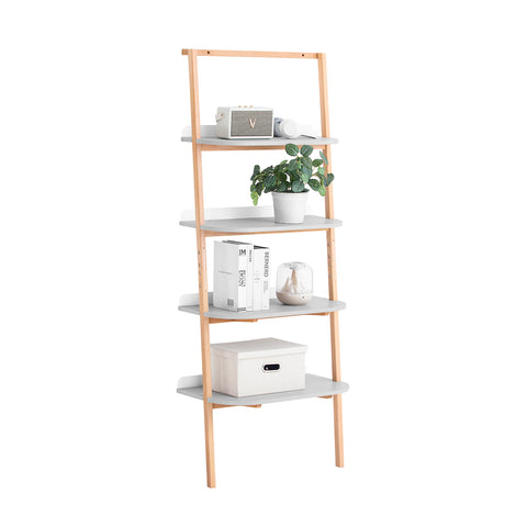 SoBuy HSTR02-HG Ladderrek, Boekenkast met 4 Niveaus, Opbergrek, Opbergkast op poten, Wandboekenkast
