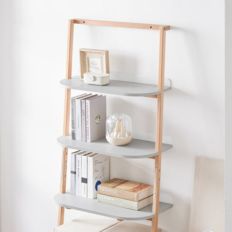 SoBuy HSTR02-HG Ladderrek, Boekenkast met 4 Niveaus, Opbergrek, Opbergkast op poten, Wandboekenkast