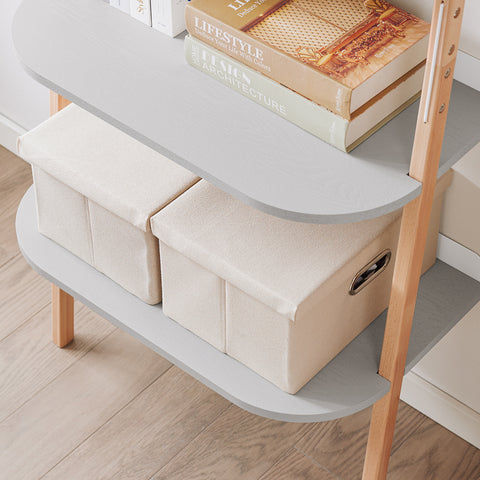 SoBuy HSTR02-HG Ladderrek, Boekenkast met 4 Niveaus, Opbergrek, Opbergkast op poten, Wandboekenkast