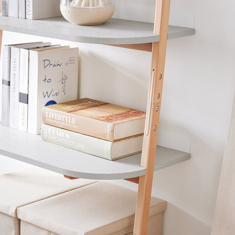 SoBuy HSTR02-HG Ladderrek, Boekenkast met 4 Niveaus, Opbergrek, Opbergkast op poten, Wandboekenkast