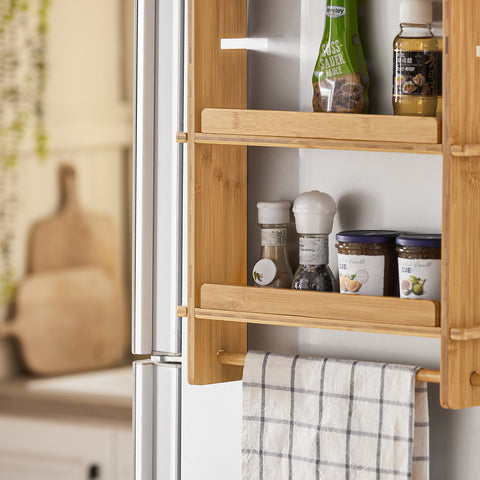 SoBuy KCR03-N Keukenplank Bamboe Kruidenrek met 3 planken Hangplank voor koelkast