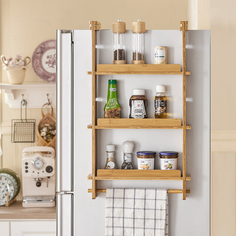 SoBuy KCR03-N Keukenplank Bamboe Kruidenrek met 3 planken Hangplank voor koelkast
