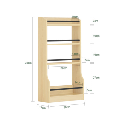 SoBuy KCR12-N Wandrek, kruidenrek, opslag, keuken, badkamerrek met 4 planken en 3 haken, 38 x 17 x 75 cm
