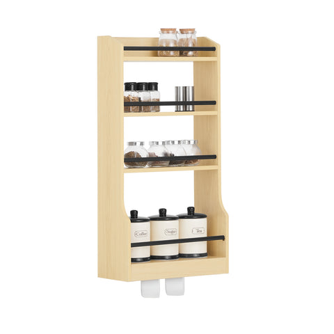 SoBuy KCR12-N Wandrek, kruidenrek, opslag, keuken, badkamerrek met 4 planken en 3 haken, 38 x 17 x 75 cm