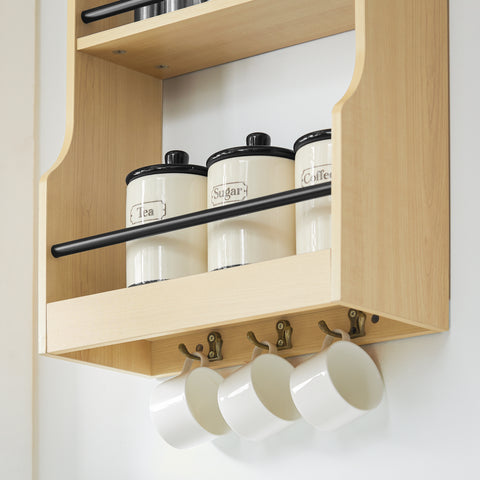 SoBuy KCR12-N Wandrek, kruidenrek, opslag, keuken, badkamerrek met 4 planken en 3 haken, 38 x 17 x 75 cm