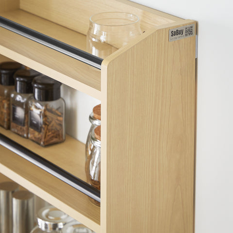 SoBuy KCR12-N Wandrek, kruidenrek, opslag, keuken, badkamerrek met 4 planken en 3 haken, 38 x 17 x 75 cm