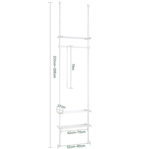 SoBuy KLS07-W Kledingrek Telescopisch Opbergsysteem met 1 Bar 3 Planken en 1 Vorkkleding - Staal Plastic ââââ‚?Wit
