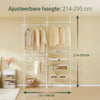 SoBuy KLS17-WN Telescopisch kledingrek, robuuste kledingkast, open verstelbare kledingkast met planken en stangen, wit