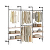 SoBuy KLS19-SCH wandgemonteerde kledingstang met 4 hangstangen + 4 MDF-planken, open kledingkast, draagvermogen 120 kg voor slaapkamer, 265x48x220 cm, industrieel zwart
