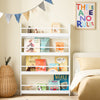 SoBuy KMB08-II-W Montessori Kinderboekenkast Wandrek, Kinderboekenplank met 4 Niveaus, Ruimtebesparende Kinderopbergrek Wit 80×12×118 cm