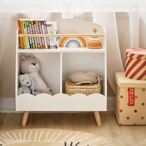 SoBuy KMB100-K-W Kinderboekenkast, boekenkast, opbergrek, speelgoed voor kinderen, opbergkast op poten voor kinderkamer, 2 open vakken