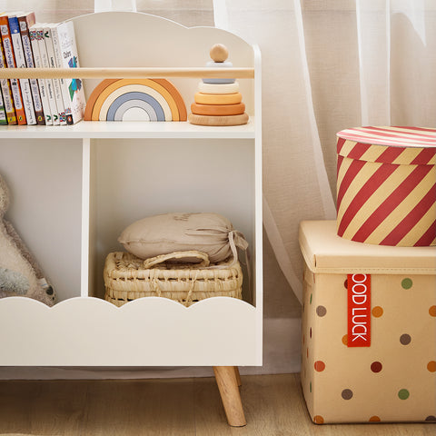 SoBuy KMB100-K-W Kinderboekenkast, boekenkast, opbergrek, speelgoed voor kinderen, opbergkast op poten voor kinderkamer, 2 open vakken