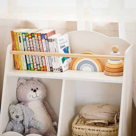 SoBuy KMB100-K-W Kinderboekenkast, boekenkast, opbergrek, speelgoed voor kinderen, opbergkast op poten voor kinderkamer, 2 open vakken