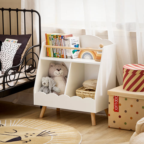 SoBuy KMB100-K-W Kinderboekenkast, boekenkast, opbergrek, speelgoed voor kinderen, opbergkast op poten voor kinderkamer, 2 open vakken