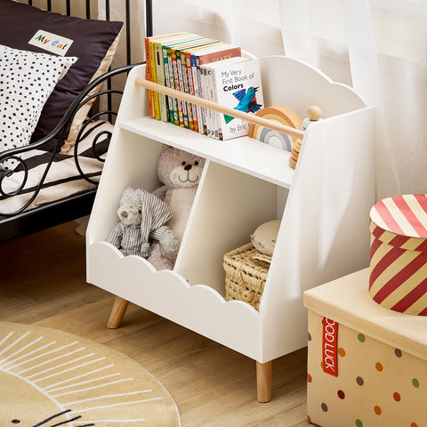 SoBuy KMB100-K-W Kinderboekenkast, boekenkast, opbergrek, speelgoed voor kinderen, opbergkast op poten voor kinderkamer, 2 open vakken