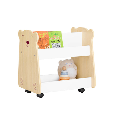 SoBuy KMB103-WN Boekenrek voor kinderen, speelgoedrek, boekenkast met wielen voor kinderkamer en speelkamer