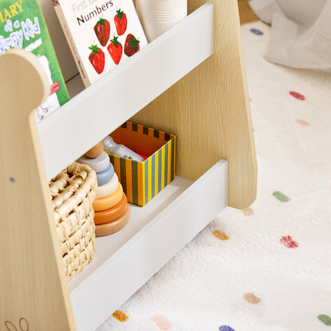 SoBuy KMB103-WN Boekenrek voor kinderen, speelgoedrek, boekenkast met wielen voor kinderkamer en speelkamer