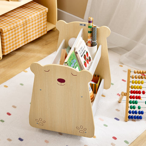 SoBuy KMB103-WN Boekenrek voor kinderen, speelgoedrek, boekenkast met wielen voor kinderkamer en speelkamer
