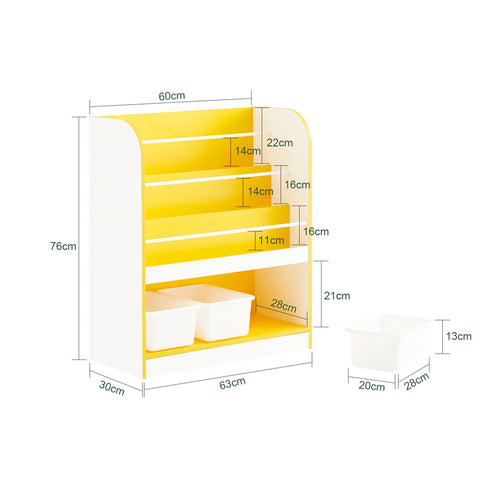 SoBuy KMB108-G Boeken- en speelgoedrek, kinderboekenkast, opbergrek voor kinderkamer, opbergkast voor speelgoed en boeken, 3 vakken en 3 afneembare dozen