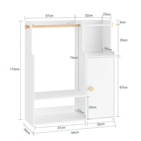SoBuy KMB110-W Kledingrek voor kinderen, kledingkast voor kinderen, kledingrek voor kinderkamer, met 2 vakken en 1 deur