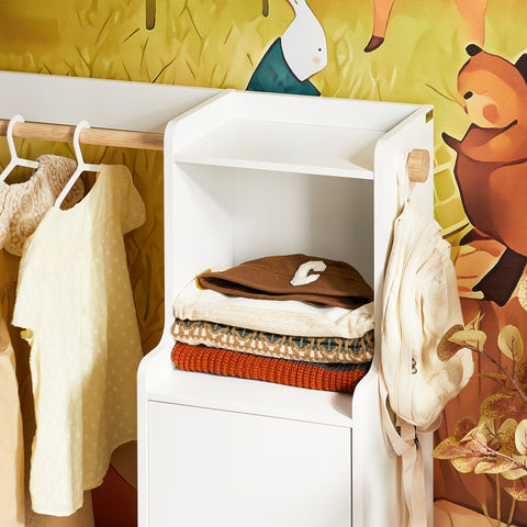 SoBuy KMB110-W Kledingrek voor kinderen, kledingkast voor kinderen, kledingrek voor kinderkamer, met 2 vakken en 1 deur