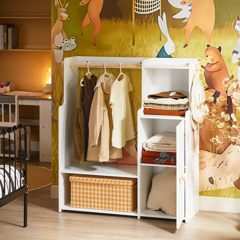 SoBuy KMB110-W Kledingrek voor kinderen, kledingkast voor kinderen, kledingrek voor kinderkamer, met 2 vakken en 1 deur