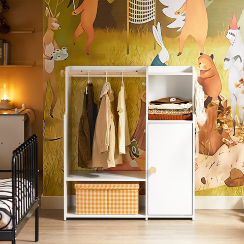 SoBuy KMB110-W Kledingrek voor kinderen, kledingkast voor kinderen, kledingrek voor kinderkamer, met 2 vakken en 1 deur