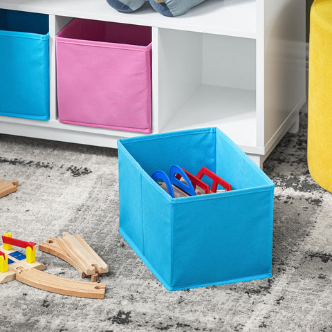 SoBuy KMB34-F Kinderboekenkast met opbergvakken en 3 dozen speelgoedrek opbergrek voor kinderen speelgoed organizer