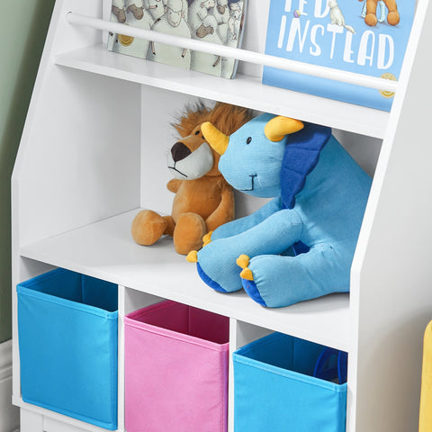 SoBuy KMB34-F Kinderboekenkast met opbergvakken en 3 dozen speelgoedrek opbergrek voor kinderen speelgoed organizer