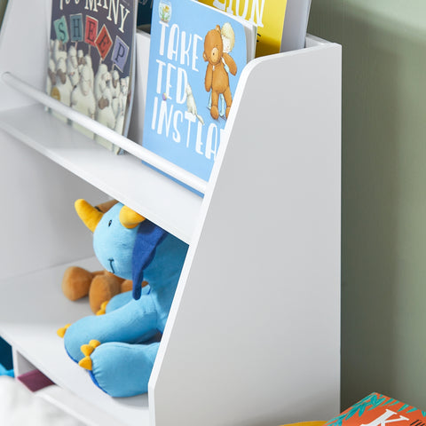 SoBuy KMB34-F Kinderboekenkast met opbergvakken en 3 dozen speelgoedrek opbergrek voor kinderen speelgoed organizer