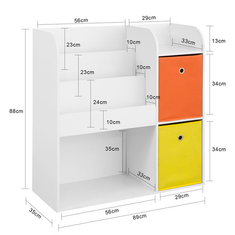 SoBuy KMB37-W Opbergplank voor kinderboeken en speelgoed Boekenkast met 2 manden