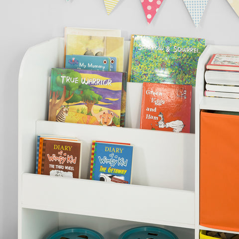 SoBuy KMB37-W Opbergplank voor kinderboeken en speelgoed Boekenkast met 2 manden