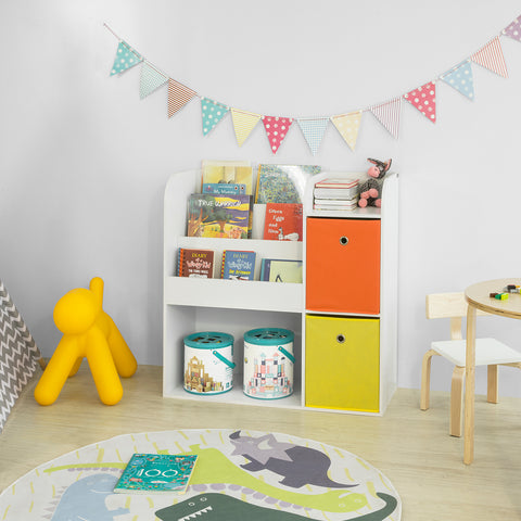 SoBuy KMB37-W Opbergplank voor kinderboeken en speelgoed Boekenkast met 2 manden
