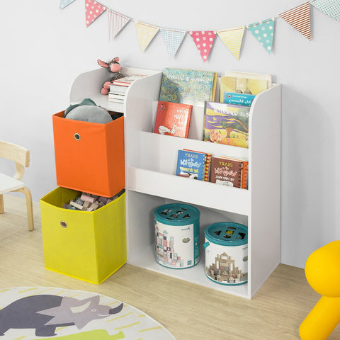 SoBuy KMB37-W Opbergplank voor kinderboeken en speelgoed Boekenkast met 2 manden