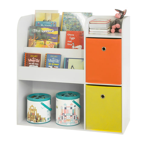 SoBuy KMB37-W Opbergplank voor kinderboeken en speelgoed Boekenkast met 2 manden