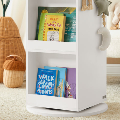 SoBuy KMB64-W Kinderplank Kinderopbergrek Kinderopbergkast 360 Draaibare boekenplank Boekenkasten voor Kinderen Opbergrek voor Boeken en Speelgoed