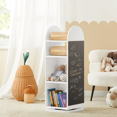 SoBuy KMB64-W Kinderplank Kinderopbergrek Kinderopbergkast 360 Draaibare boekenplank Boekenkasten voor Kinderen Opbergrek voor Boeken en Speelgoed