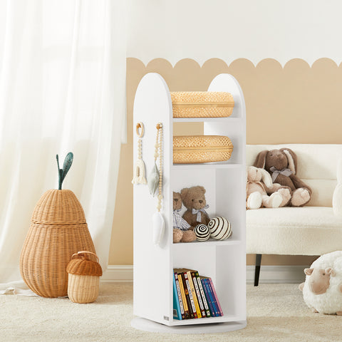 SoBuy KMB64-W Kinderplank Kinderopbergrek Kinderopbergkast 360 Draaibare boekenplank Boekenkasten voor Kinderen Opbergrek voor Boeken en Speelgoed