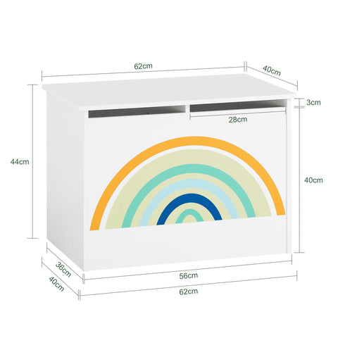 SoBuy KMB70-W Speelgoedkist voor Kinderen, Speelgoed Opbergdoos, Opbergkist met Scharnierend Deksel, Regenboogdesign, Kinderboekenplank