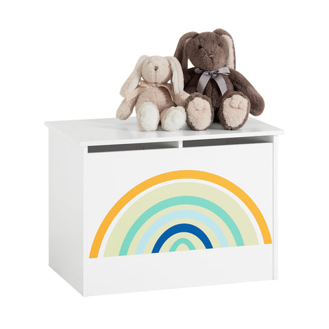 SoBuy KMB70-W Speelgoedkist voor Kinderen, Speelgoed Opbergdoos, Opbergkist met Scharnierend Deksel, Regenboogdesign, Kinderboekenplank